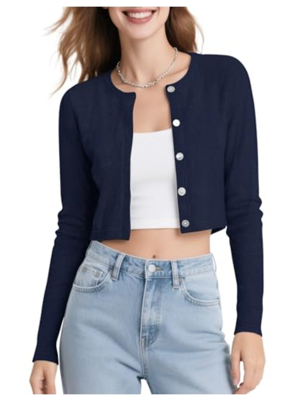 Women's Cropped Cardigan Button Up Long Sleeve Sweater Knit Shrug